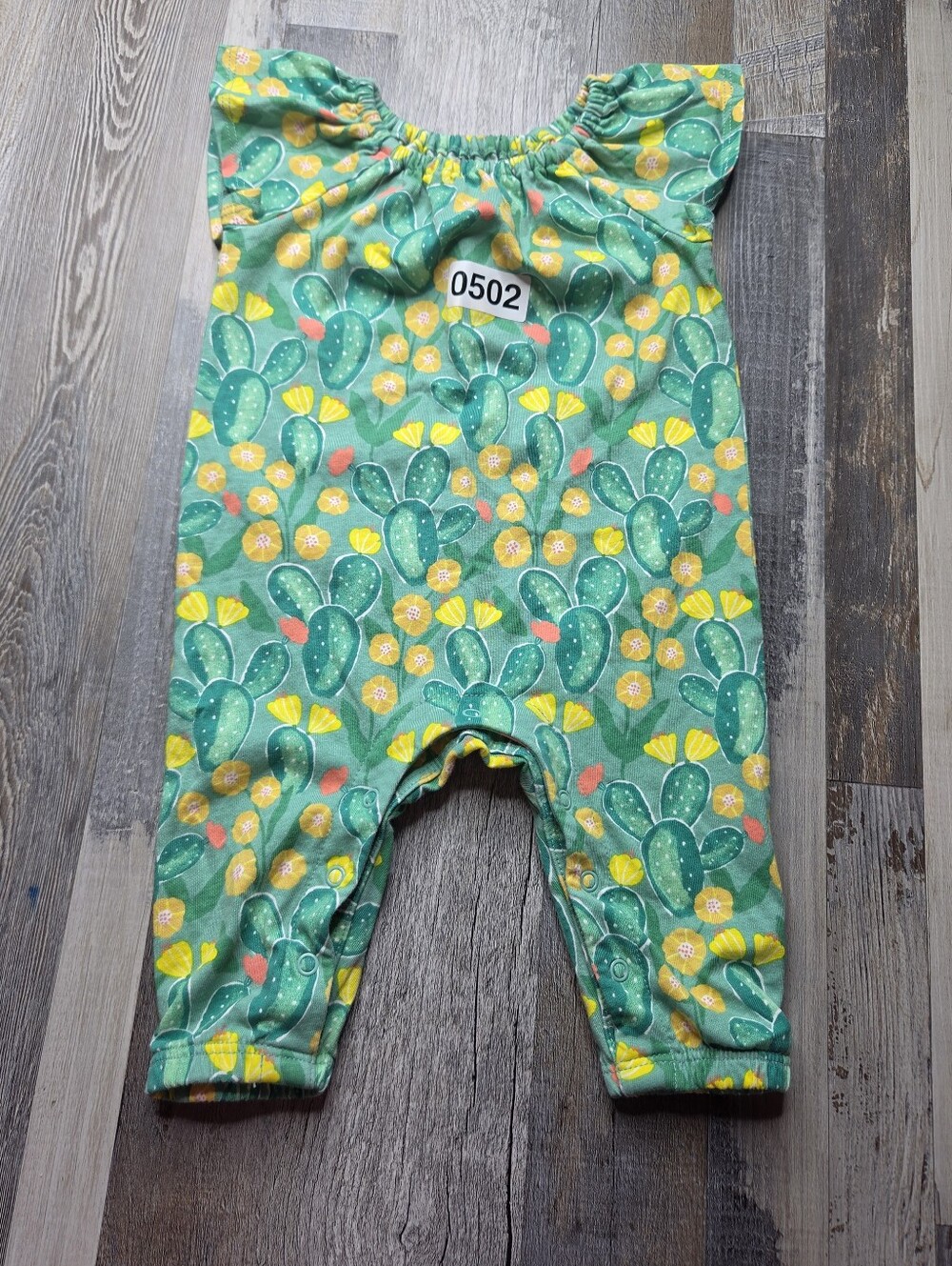 Tea Collection Tulip Sleeve Romper Jumpsuit 0-3 Months Green Cactus Print